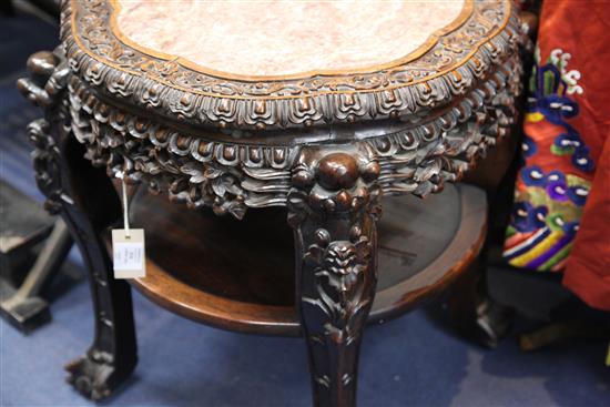 An early 20th century Chinese hardwood two tier occasional table, W.1ft 10in. H.1ft 11in.